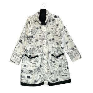 UbU All Over Postcard Print Reversible Rain Jacket Women's Sz M Black Full Zip